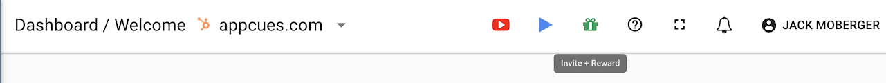 invite and reward button in top menu bar