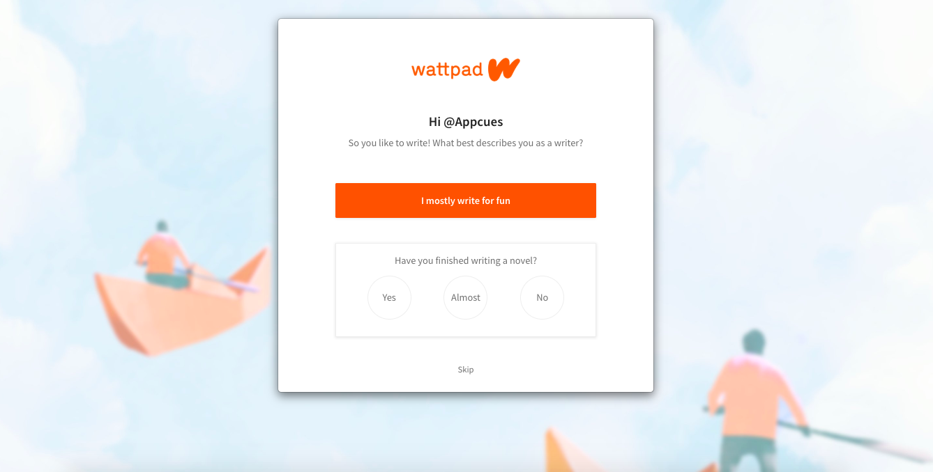 user onboarding modal asking users to provide declared data about their proficiency