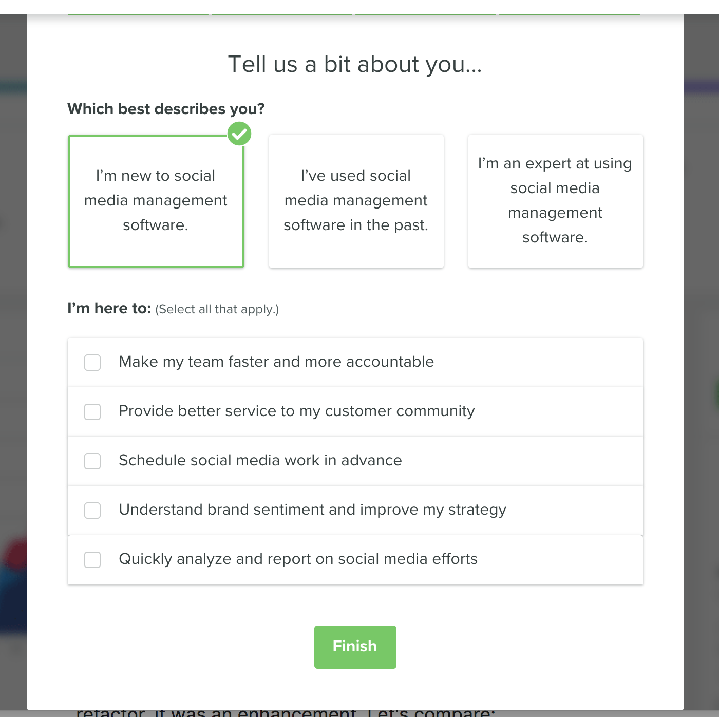 user onboarding user declared data about experience level and goals