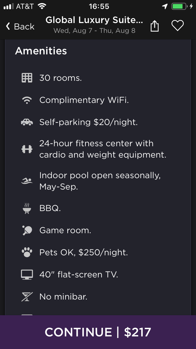 hoteltonight mobile app amenities details