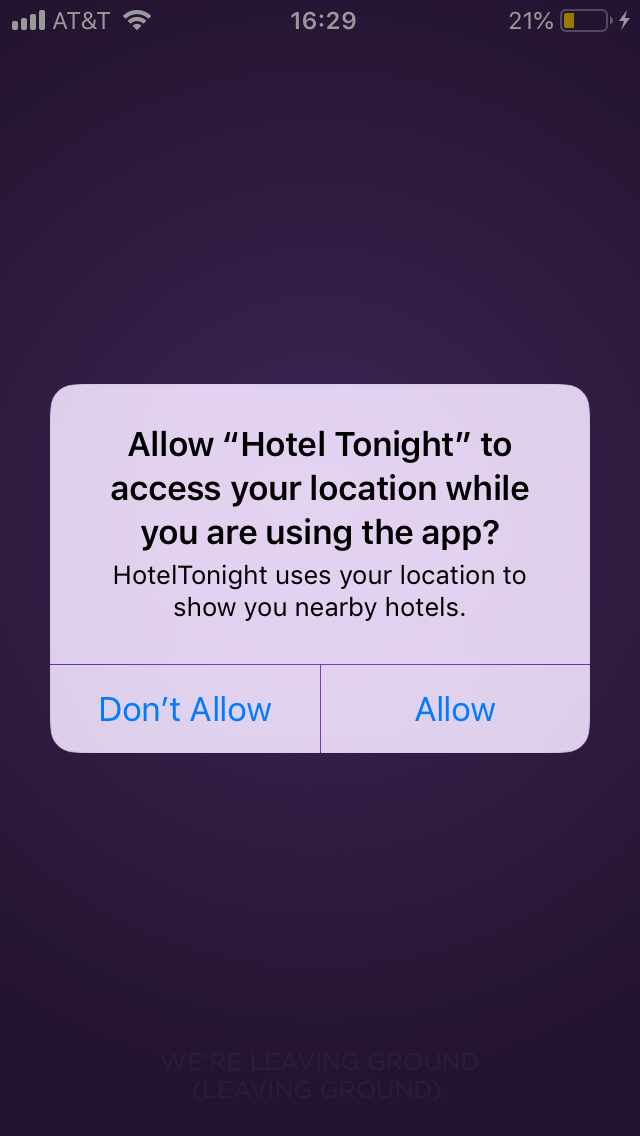 hoteltonight mobile app push notification permission request