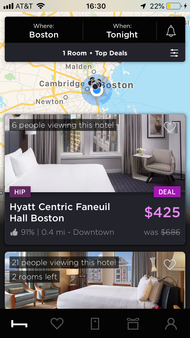 hoteltonight mobile app hotel search price results for boston
