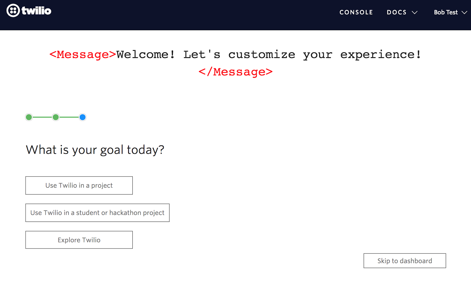 twilio user onboarding user goals