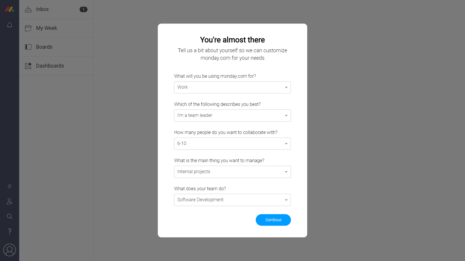 data collection declared data modal window as part of user onboarding