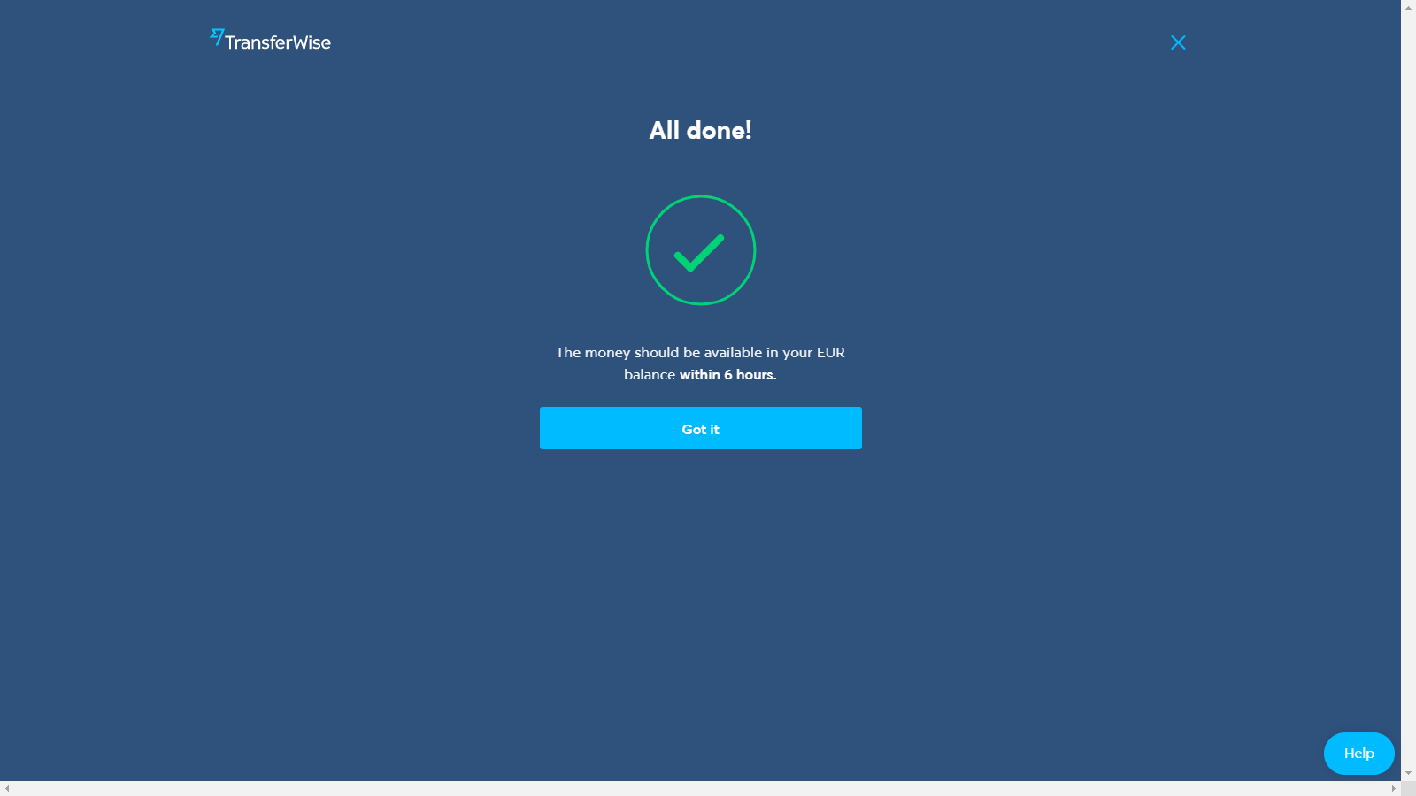 transfer success message good ux with clear positive feedback