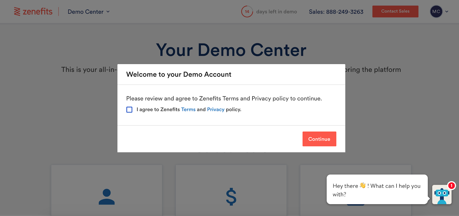 zenefits terms and conditions ux design modal window