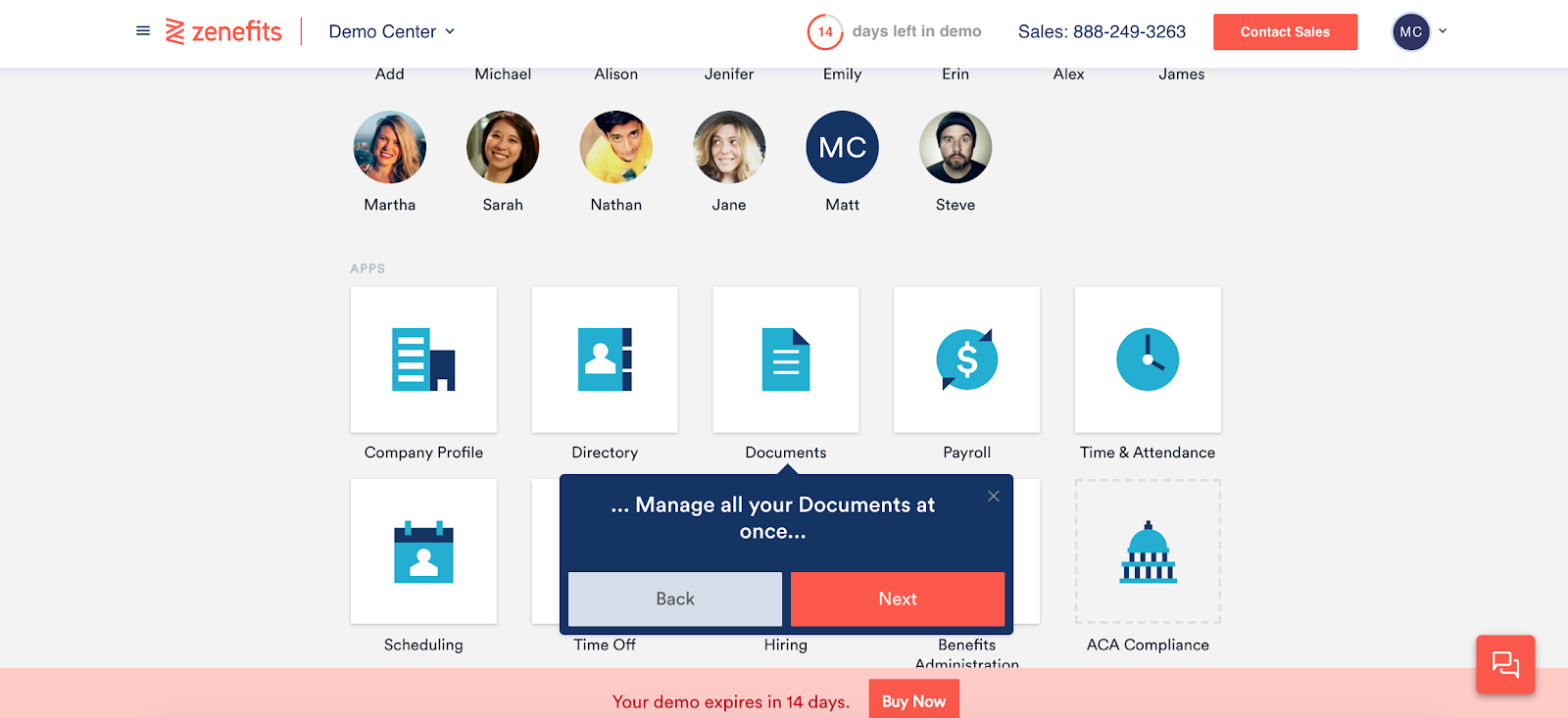 product demo onboarding walkthrough tooltip with back and next buttons 2