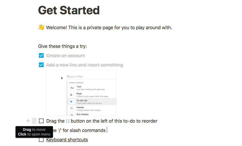 notion getting started demo page instructions how to use notion
