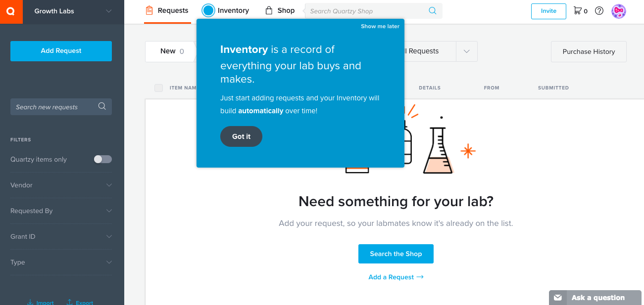 short user onboarding walkthrough with blue tooltip tour, second step
