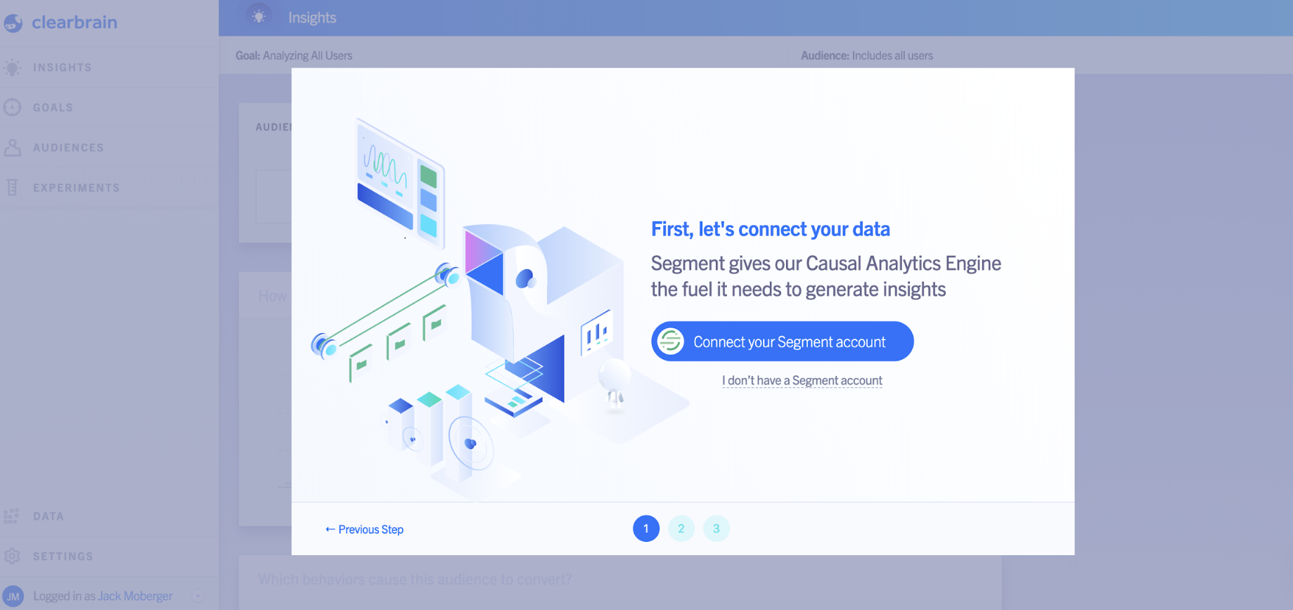 clearbrain user onboarding modal window