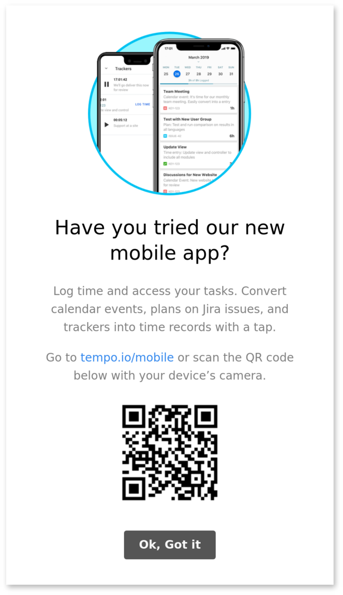 vertical modal window with QR code made with appcues