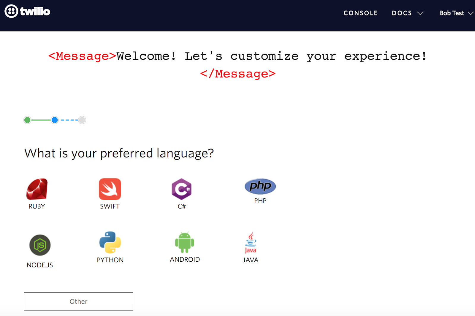 twilio's simple signup flow and personalized onboarding experience