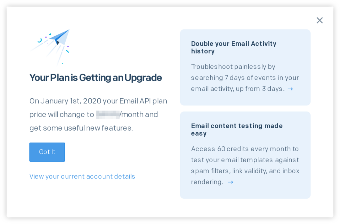 premium subscription plan update information in-app customer communication