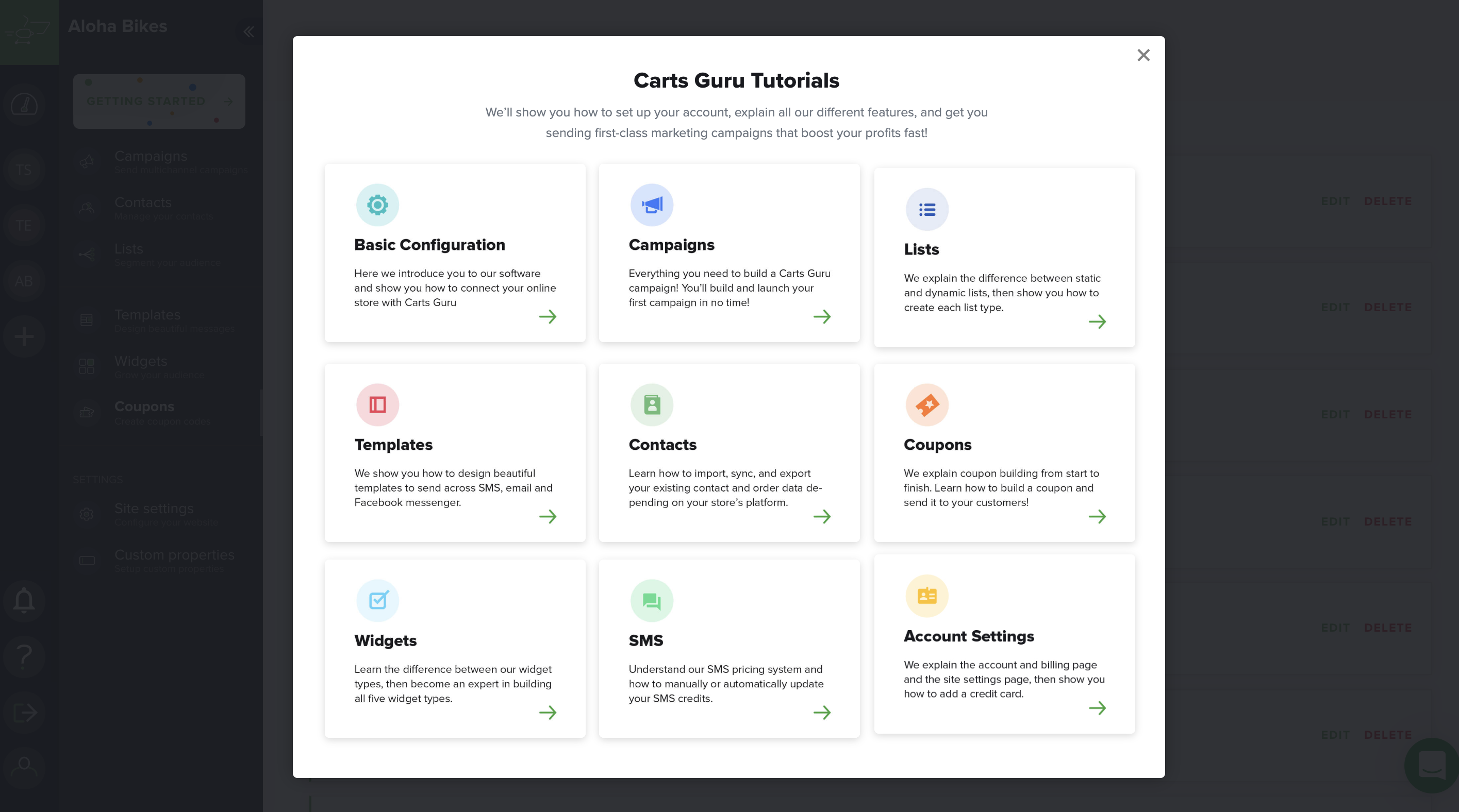 self-service feature tutorial menu with multiple options made with appcues