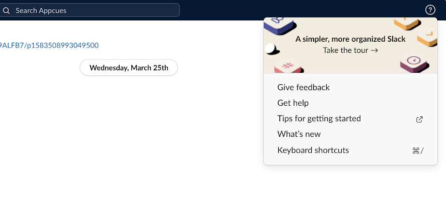slack help center product update tour relaunch menu