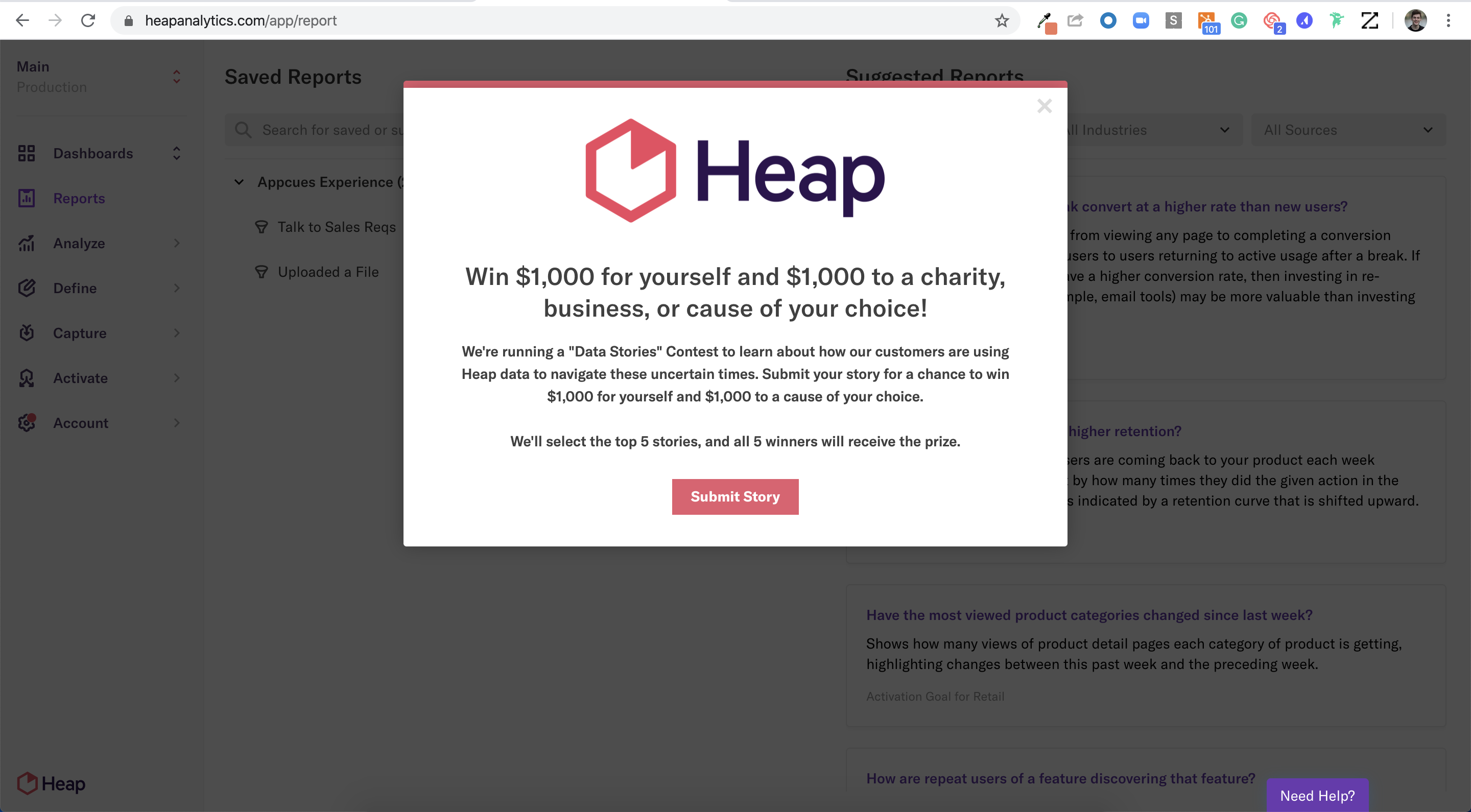 heap appcues in app customer marketing campaign software example