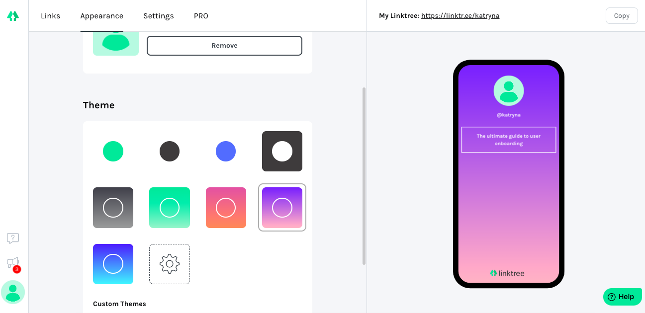 linktree user onboarding experience simple interface customize appearance