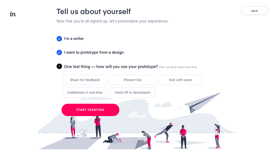 invision signup personalizing questions