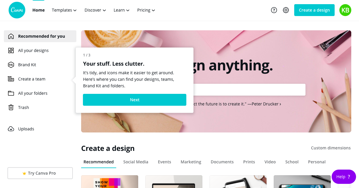 canva homepage redesign tour tooltip 1