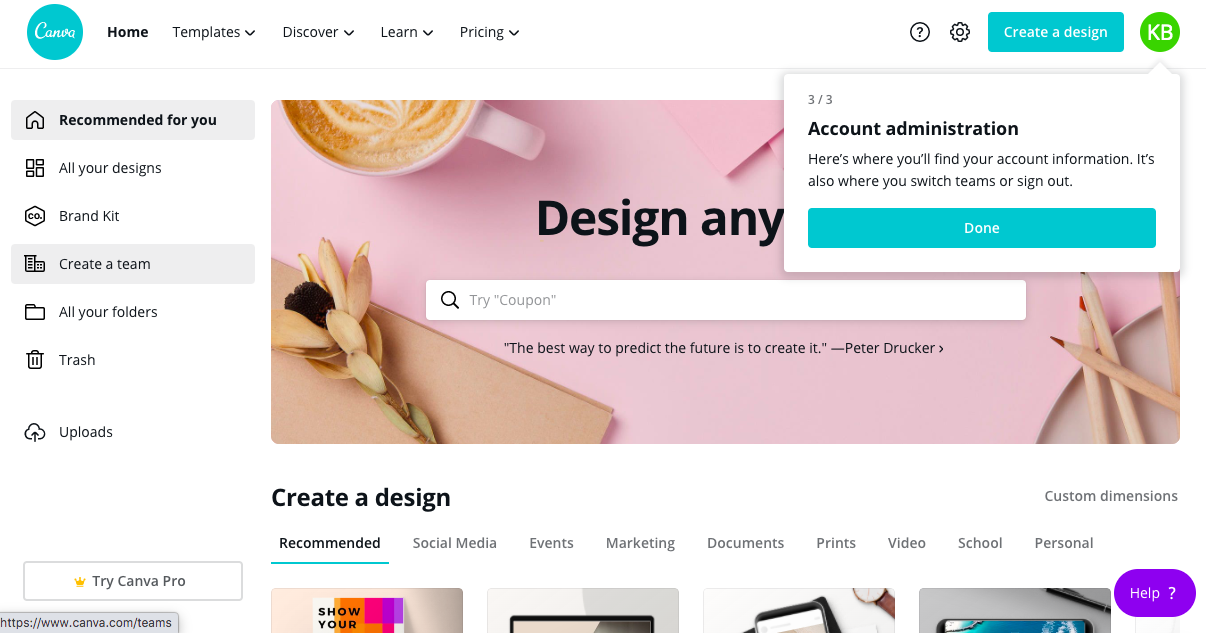canva homepage redesign tour tooltip 3