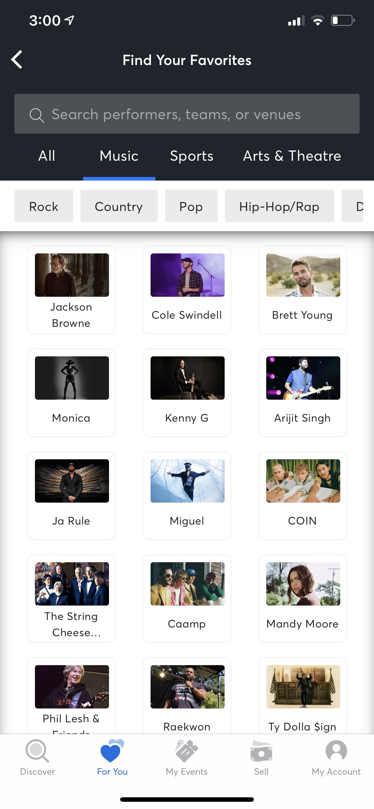 Ticketmaster search for your favorites