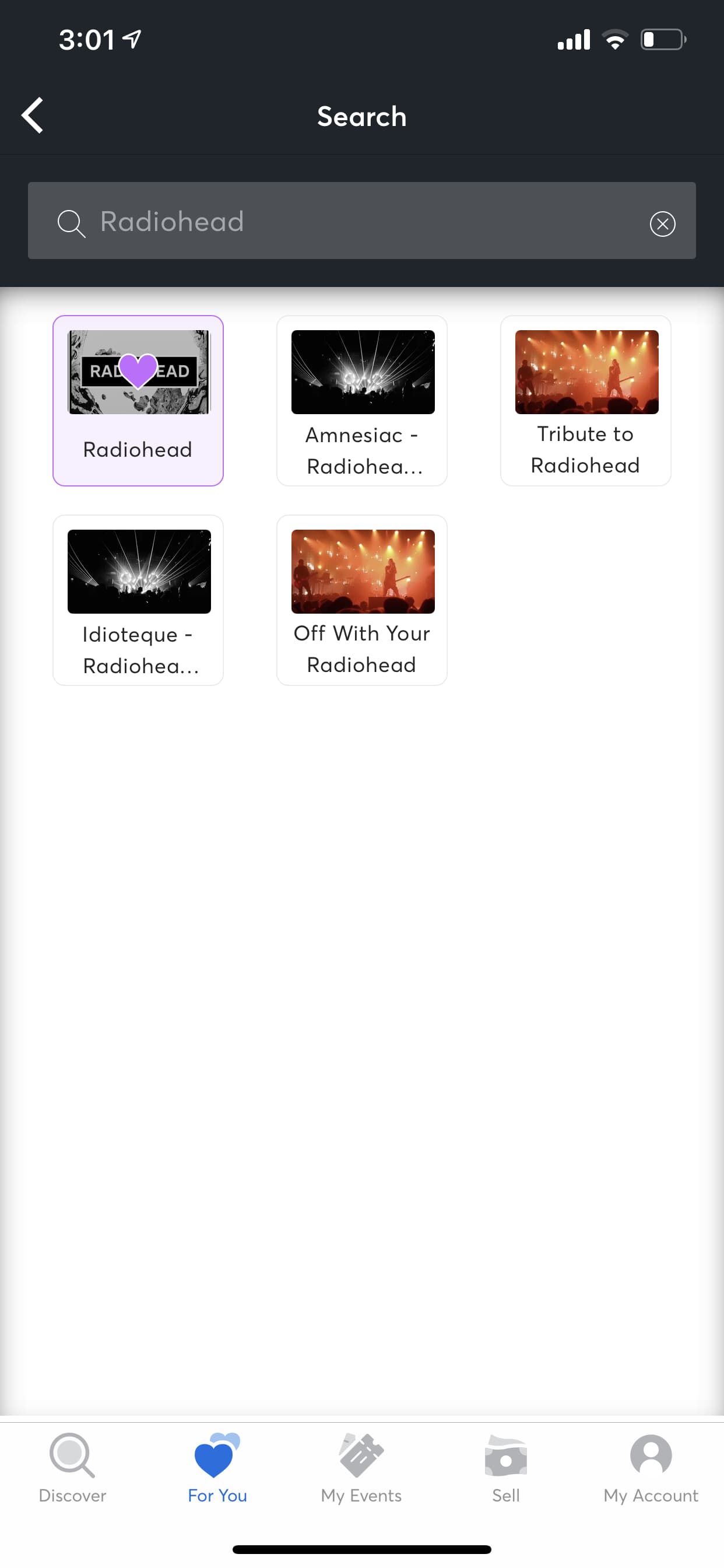 Ticketmaster search bar in action