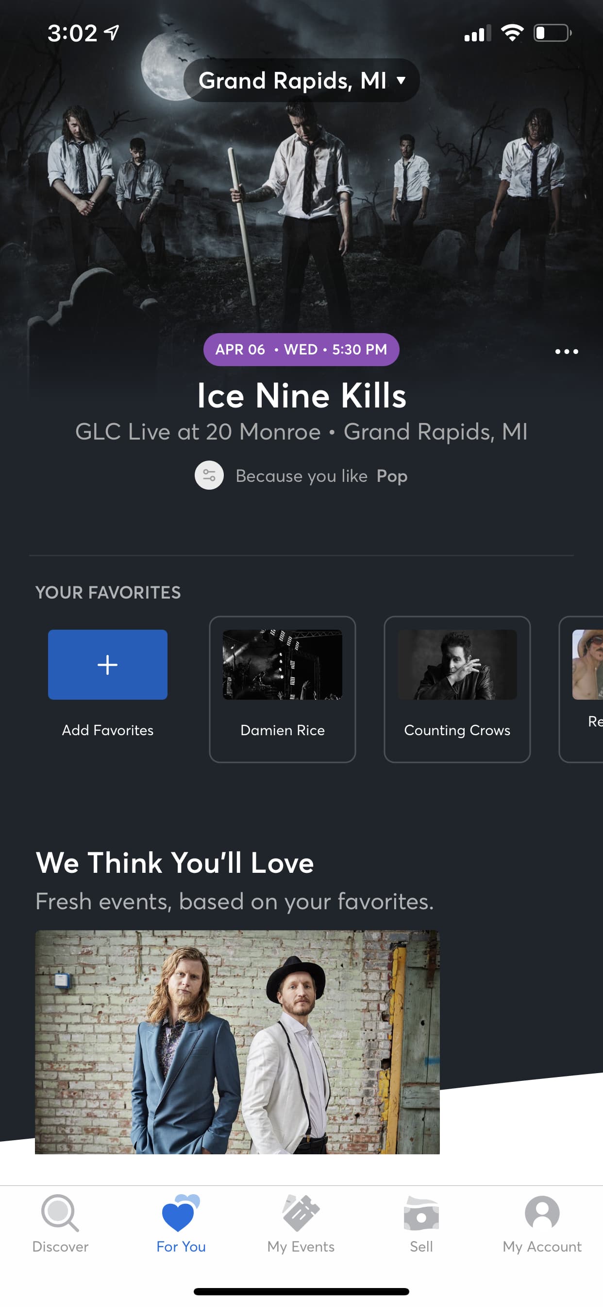 Ticketmaster personalized home screen my geographical area