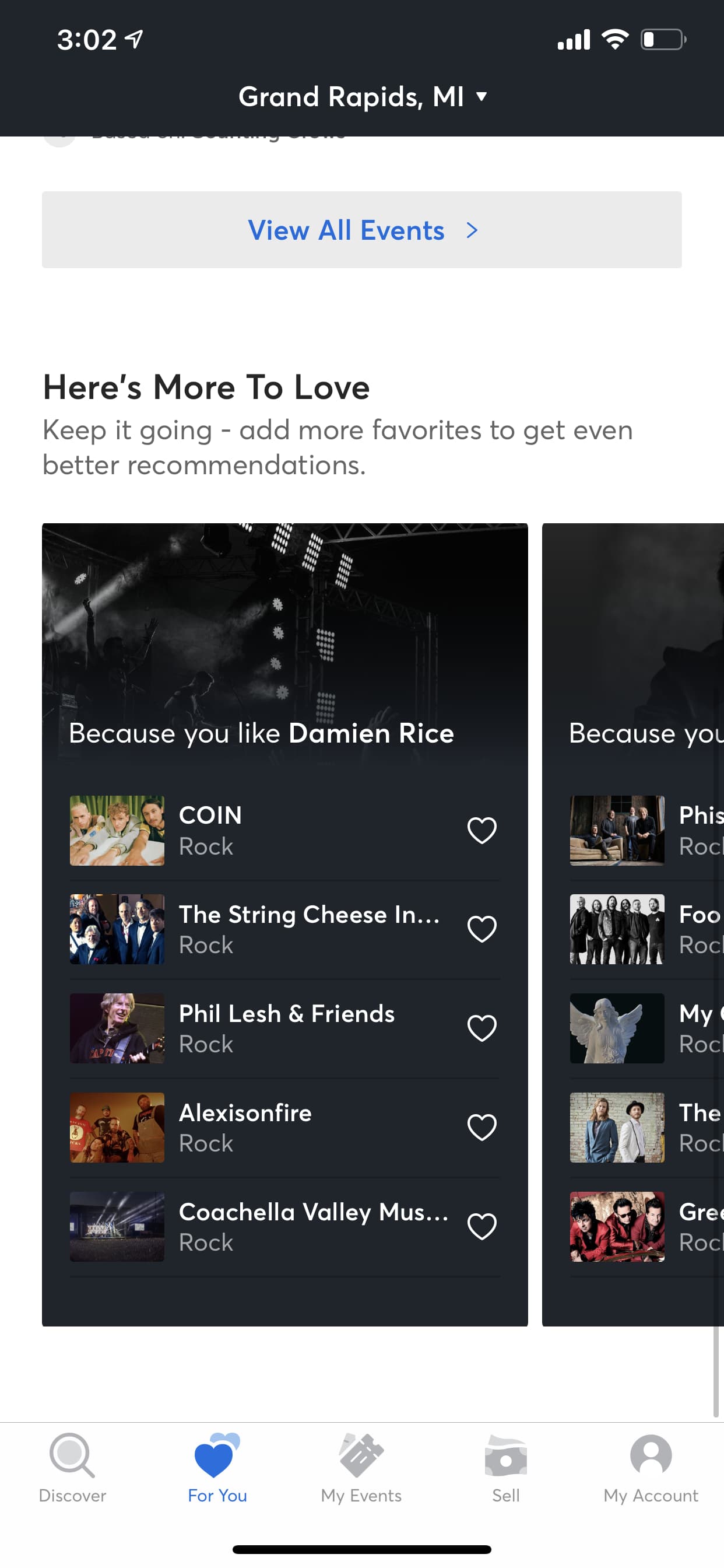 Ticketmaster suggestions for what events to attend