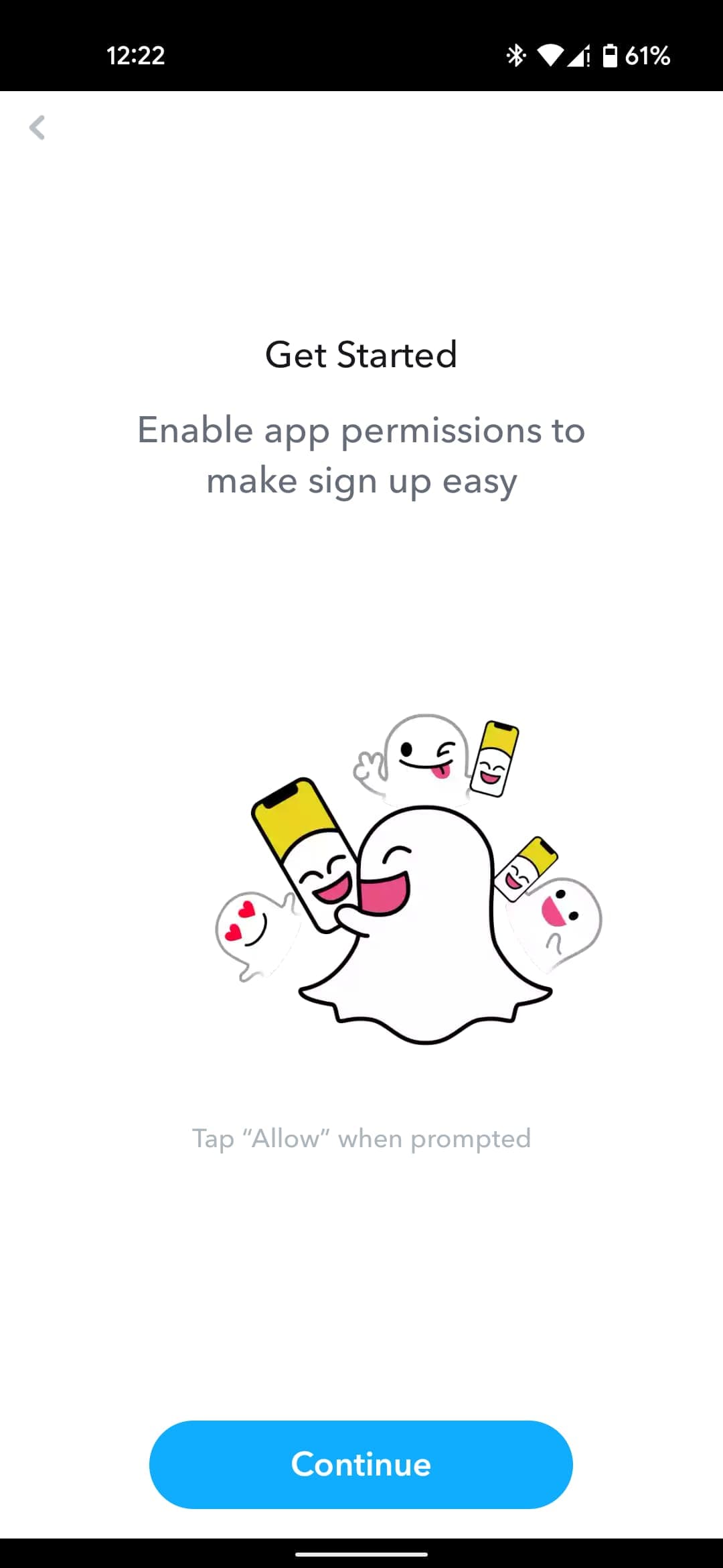 Screenshot of Snapchat's Get Started screen