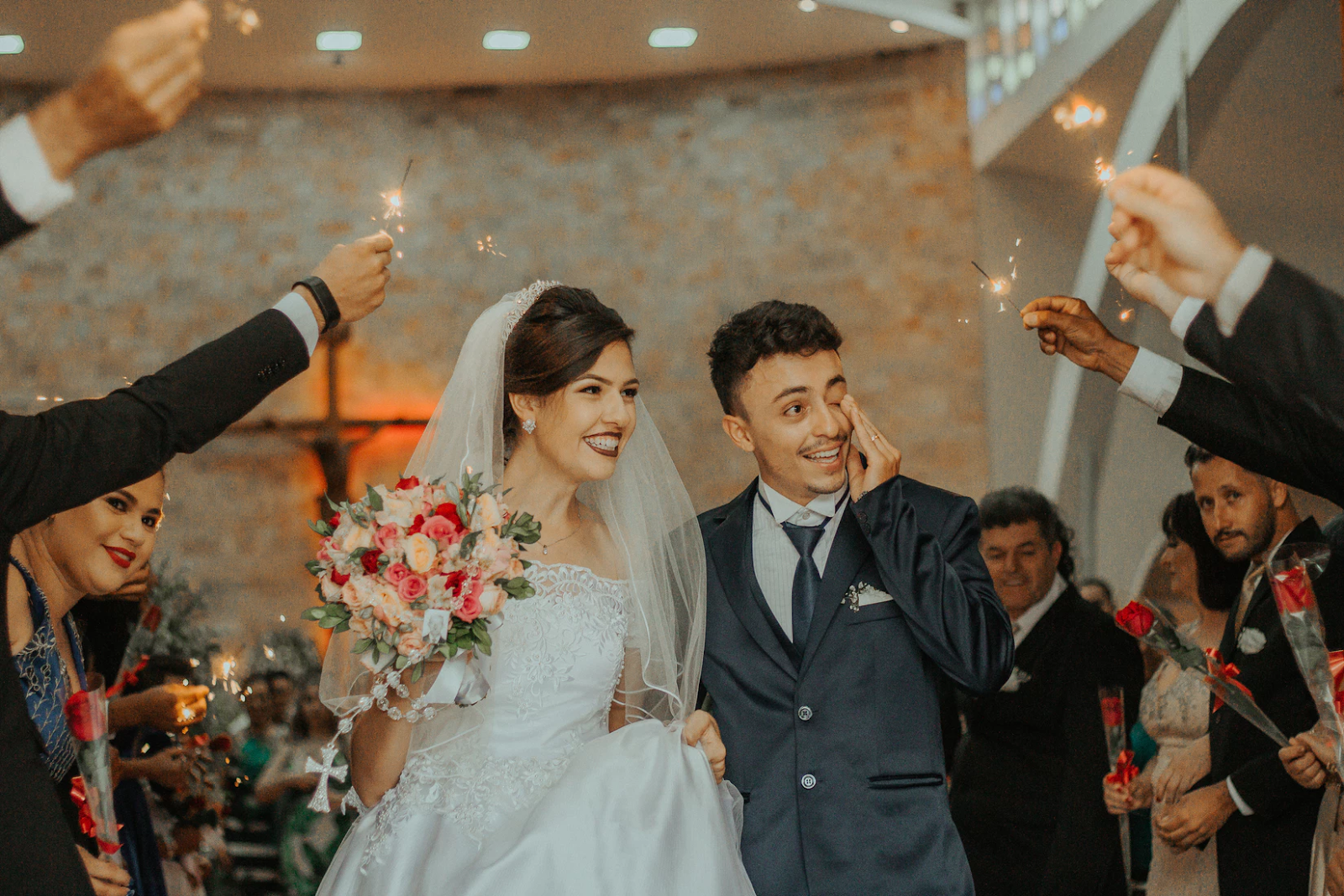 bride and groom walking down aisle