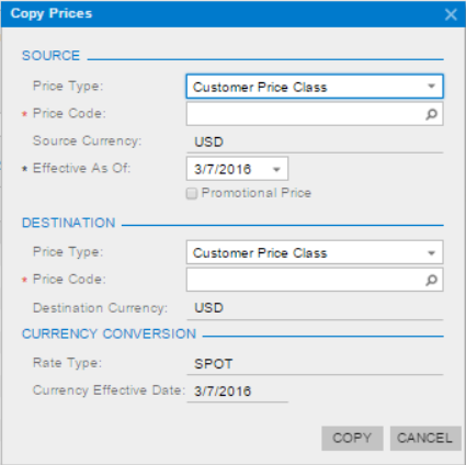 copying customer price worksheets in Acumatica ERP