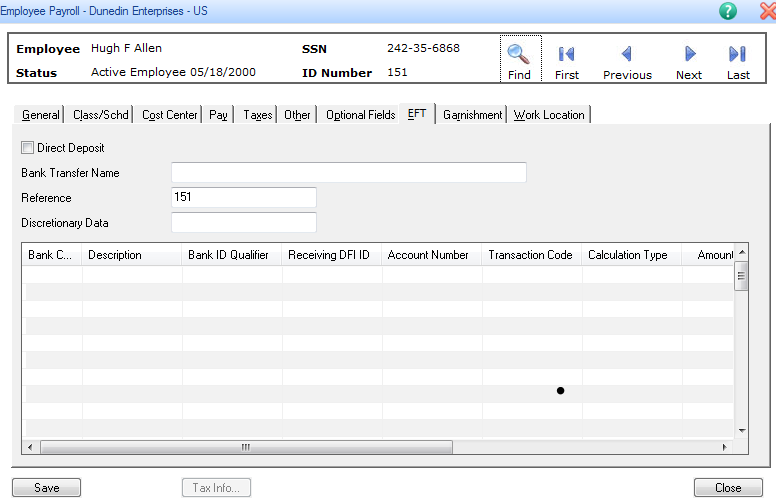 Employee Payroll screen in sage hrms
