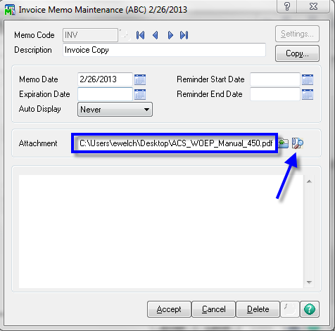 invoice memo maintenance in sage 100
