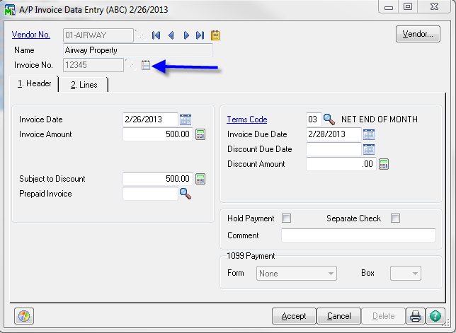 A/P invoice data entry in Sage 100cloud