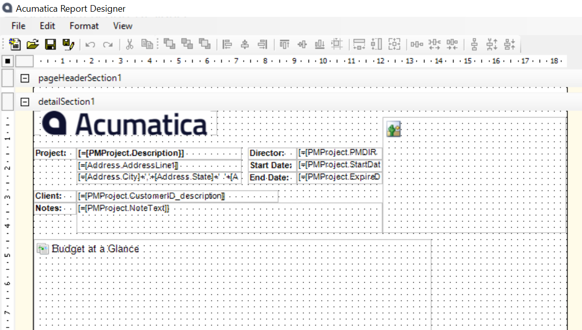 A screenshot of the Acumatica Report Designer