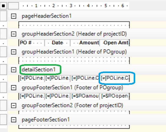 A screenshot of the detail section of the sub-report.