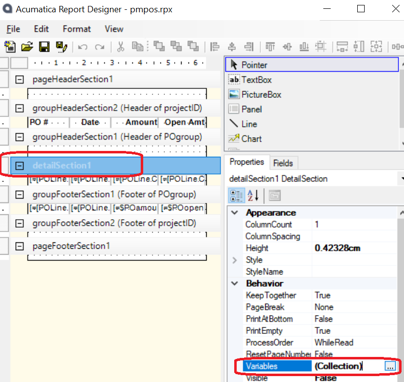 A screenshot of the variables collection.