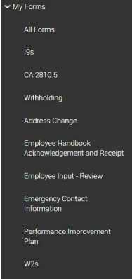 The "My Forms" menu inside of Scissortail HCM by Kronos