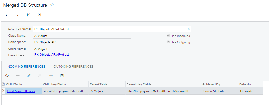Acumatica Merged database structure dialog