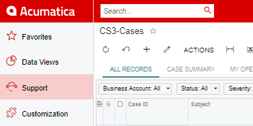 Looking at a red custom interface in Acumatica.