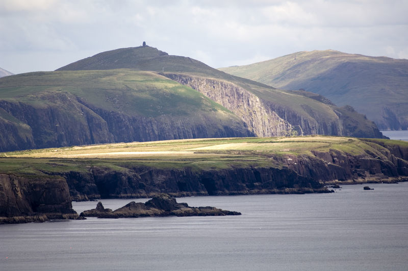 Sunlight dappling on the land around Dingle Harbour