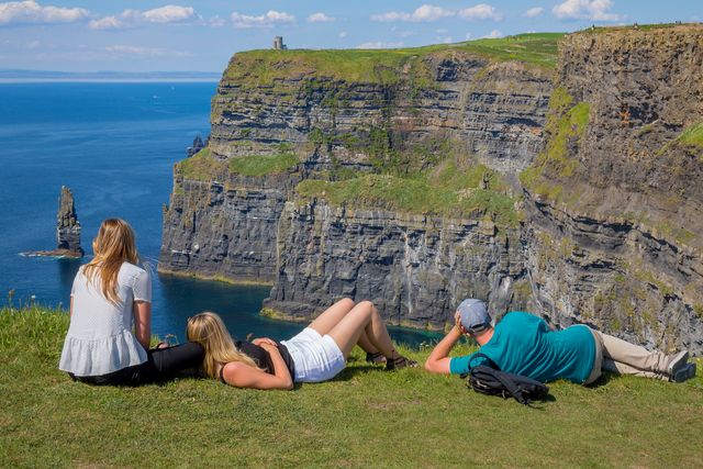 Admiring the rock strata at the Cliffs of Moher