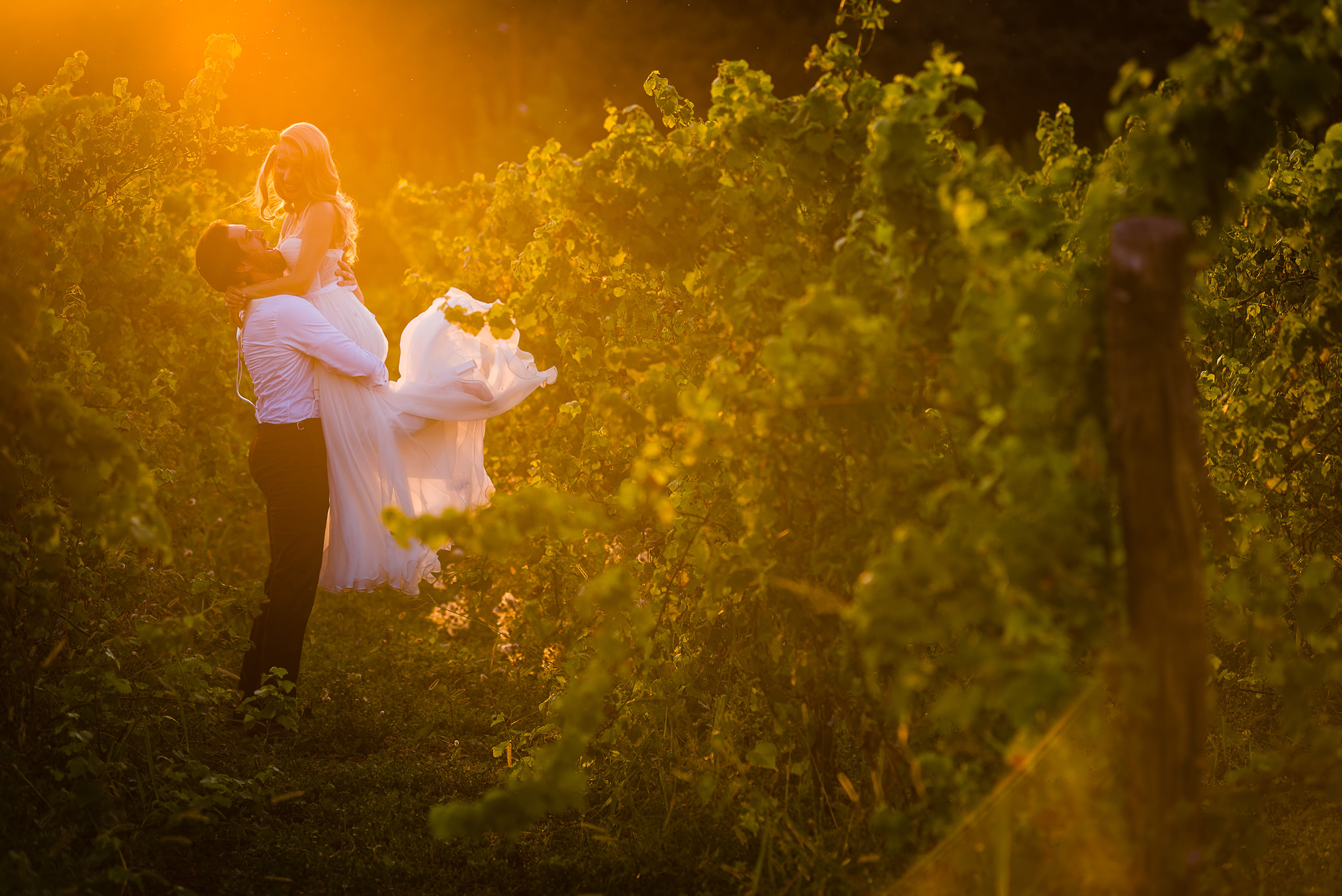 Beautiful sunset wedding vinery destination couple