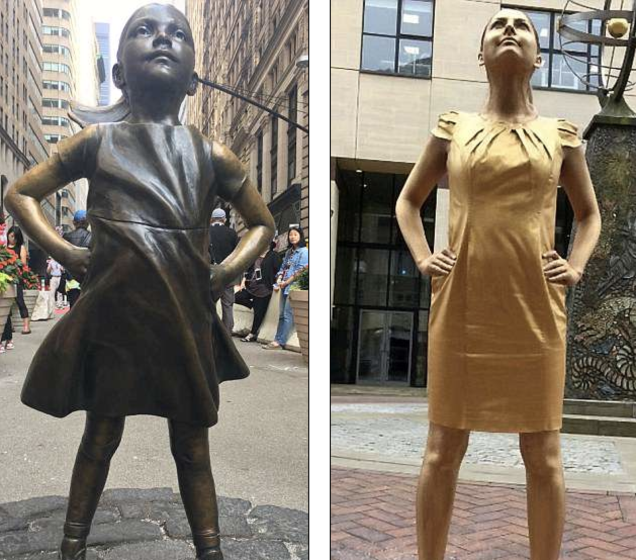 the fearless girl statue and a potential intern posing the same way