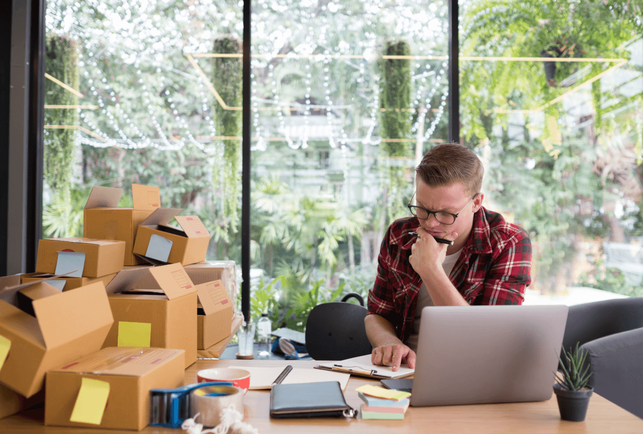 man fulfilling online orders
