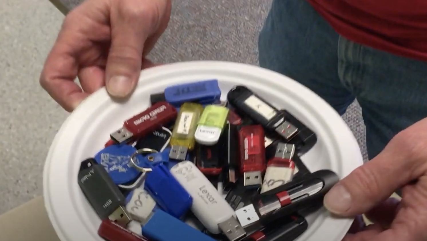 Collection of many colorful usb sticks