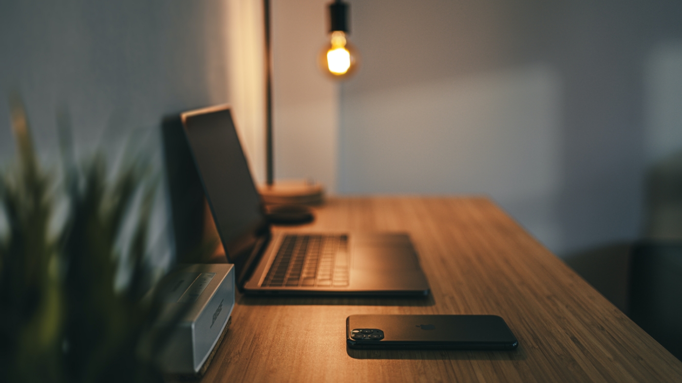Mindful workspace with moody lighting