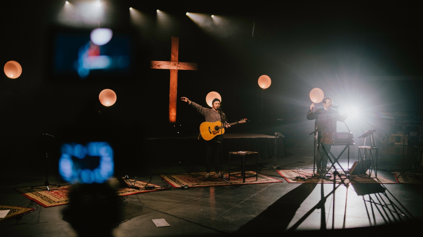 Church gathering singing and praising
