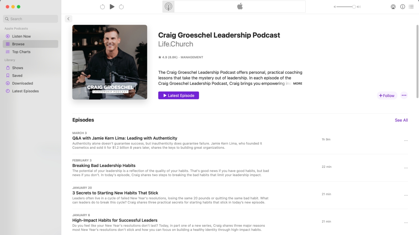 Craig Groeschel podcast page