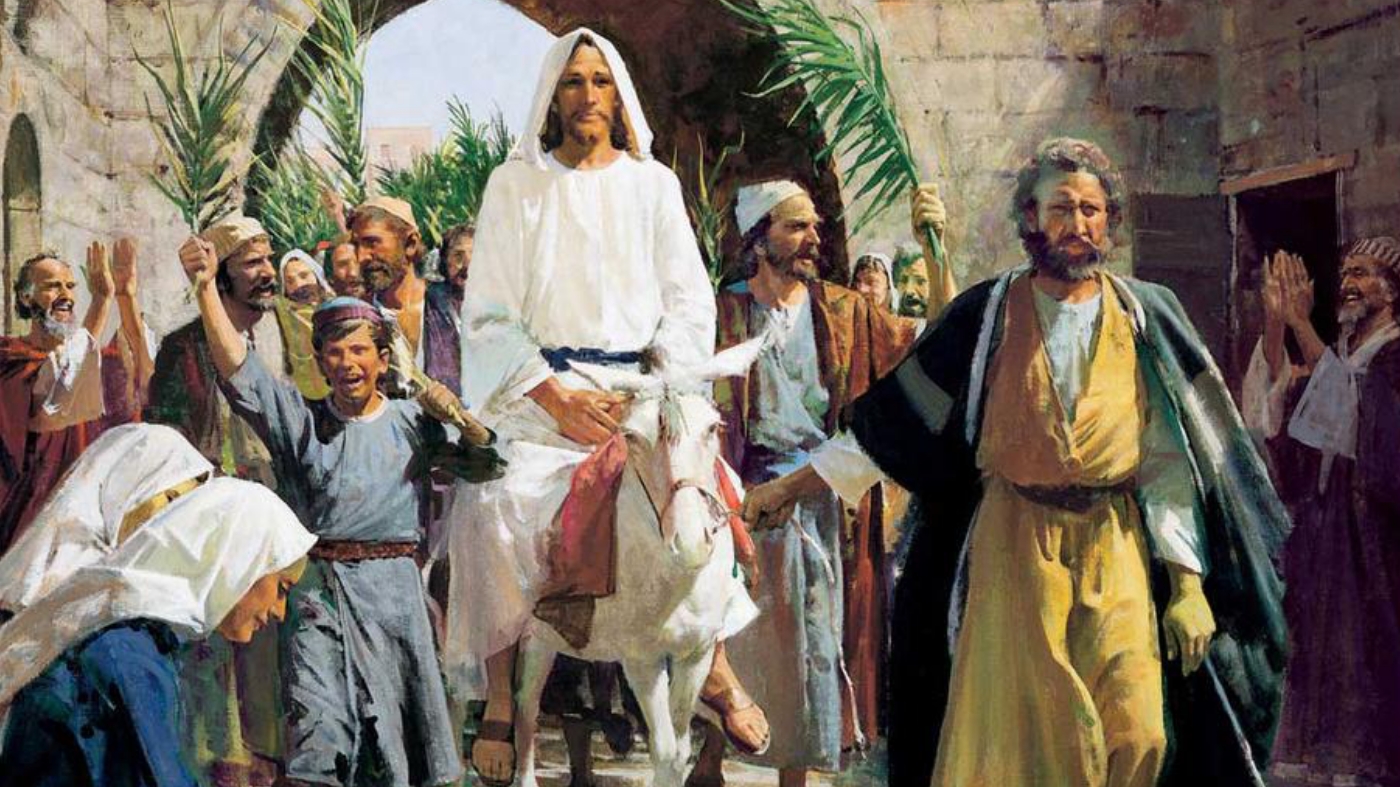 Jesus riding on doney entering the city